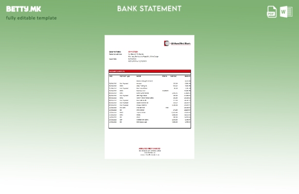 модерен стил, шаблон за ексел извод од првата банка на Конго Африка